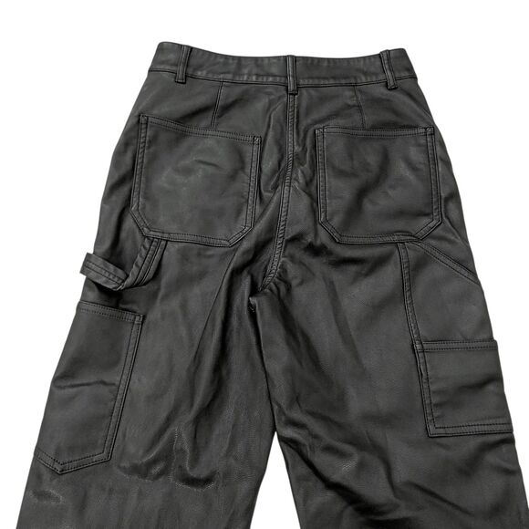 Wilfred Free Pants Womens 2 Black Faux Leather Cargo High Rise Utility Vegan - Picture 7 of 12